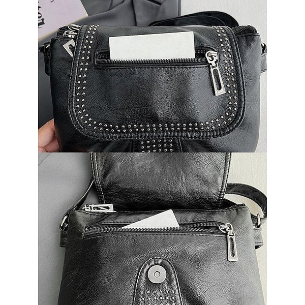 with Faux Bag Women's Leather Brown Crossbody Studded FashionChic