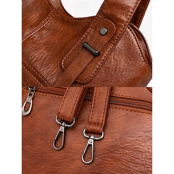 Brown Faux Bag Women's Leather Tote with Vintage Dual FashionChic