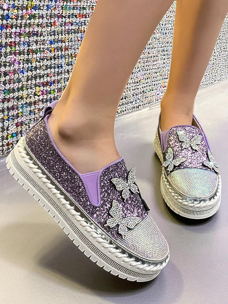 Slip-On with Purple Women's Glitter Sneakers Platform FashionChic