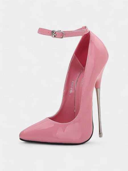 with Red Women's Patent Heels Ankle Stiletto Leather Strap FashionChic