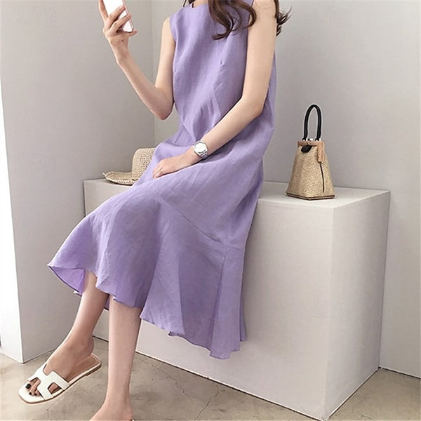 Women's Midi Dress Casual Dress Cotton Linen Dress Elegant