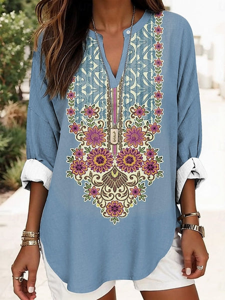 Women's Blouse Linen Like Breathable Lightweight Tunic V FashionChic