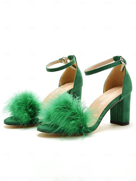 – Wedding Block Women Feather-Embellished for Sandals Heel FashionChic