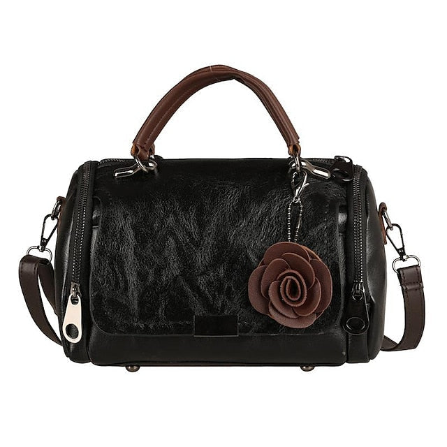 Vintage-Style Floral Handbag Women's Faux with Leather FashionChic