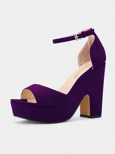 Chunky Platform Sandals Heel Women's Suede - Nude Block FashionChic