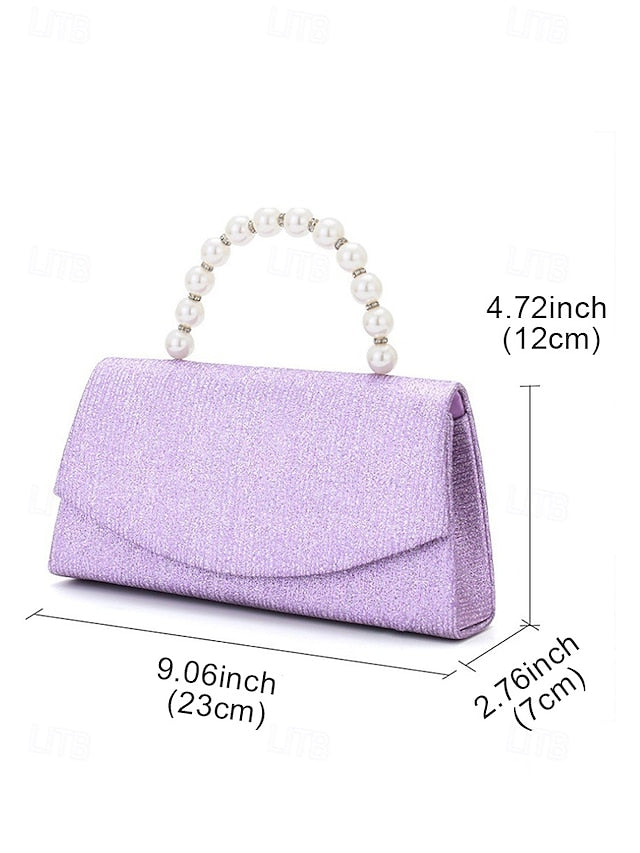 Women's Glitter Bag Clutch Handle with Pearl Purple – FashionChic
