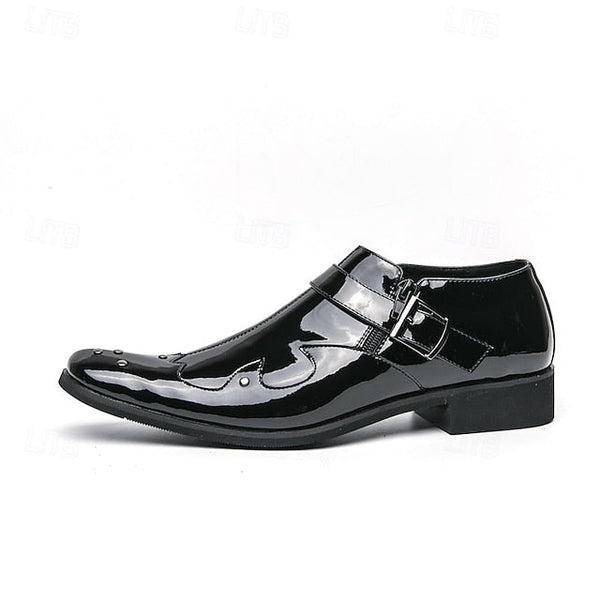 Formal Monk Black – Dress Men's Strap Leather Shoes FashionChic