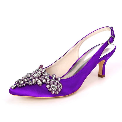 Slingback Embellishment Heels Women for Crystal with Beige - FashionChic