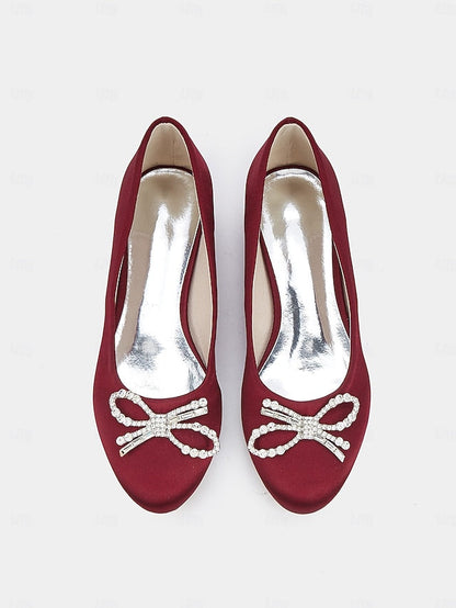 Flats - Rhinestone Bow Embellished Round-Toe Women's FashionChic