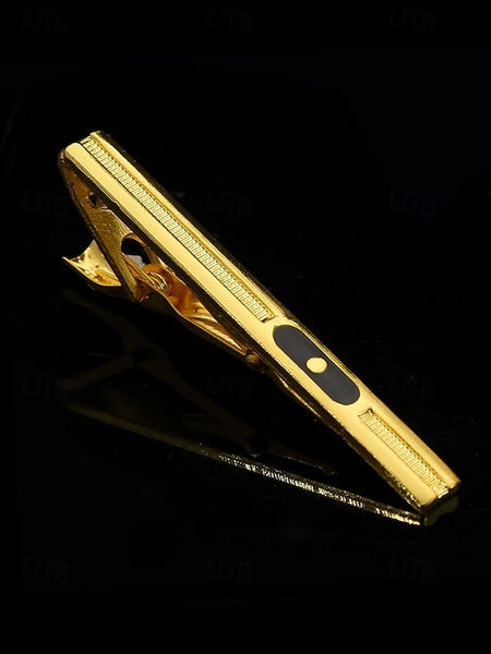 Tie Sleek Black – Clip Elegant Design Inlay for with Gold Men FashionChic