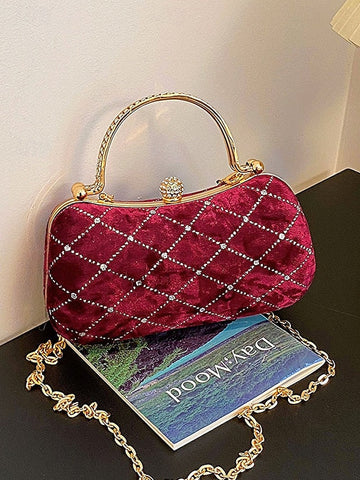 Quilted Diamond Evening Purse with Accents Velvet Women's - FashionChic