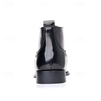 Wingtip Glossy Brogue Burgundy Leather Men's Ankle Faux FashionChic