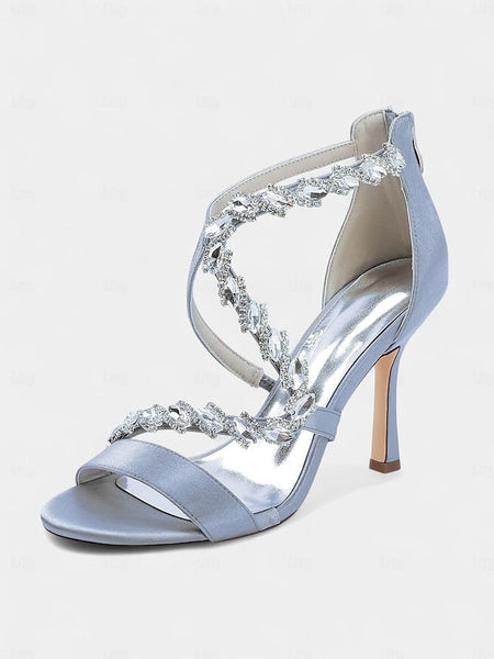 Women's Heel Sandals High White - Strappy Rhinestone FashionChic