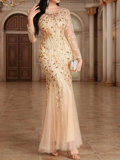 Mother Party Floor Dress Crew Bride of Neck Elegant the FashionChic