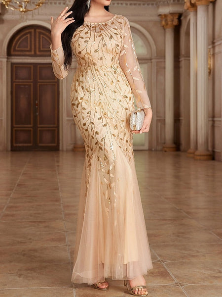 Mother Party Floor Dress Crew Bride of Neck Elegant the FashionChic