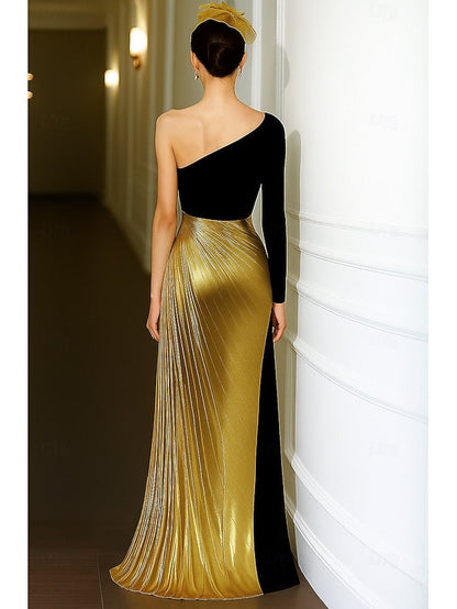 Gold Gown Evening Black Elegant A-Line Formal Wedding Dress FashionChic