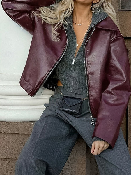 Faux Jacket Warm Women's Zipper Comfortable Pocket Leather FashionChic