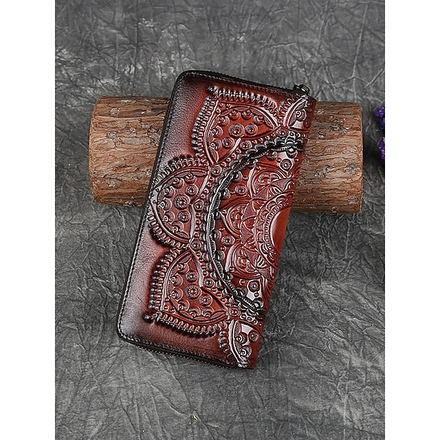 Handmade with elegant mandala leather wallet continental pattern FashionChic