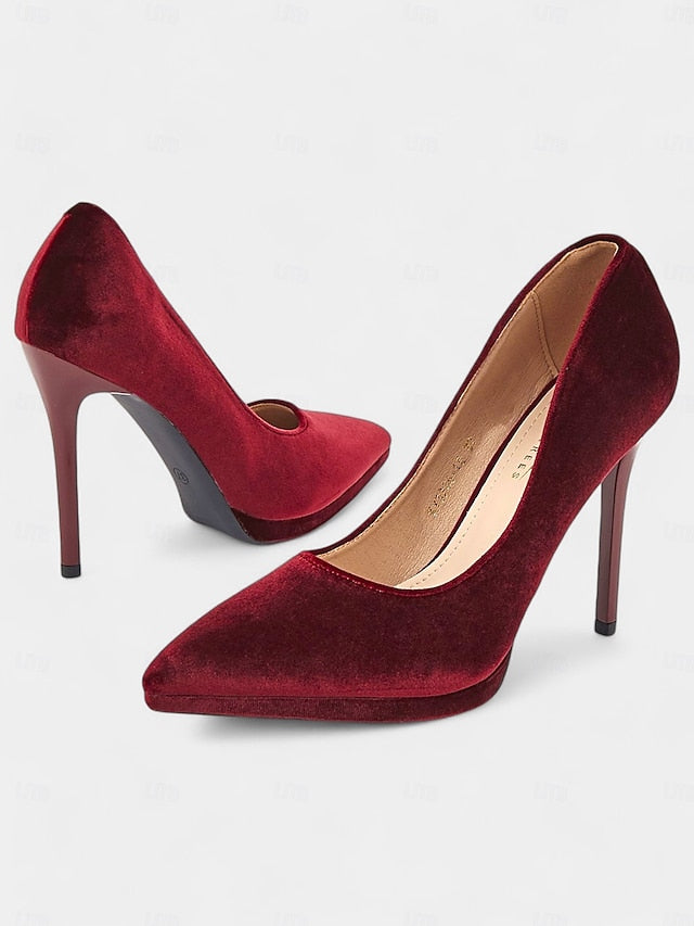 with Stiletto Pumps Burgundy and Women's Velvet Heel FashionChic