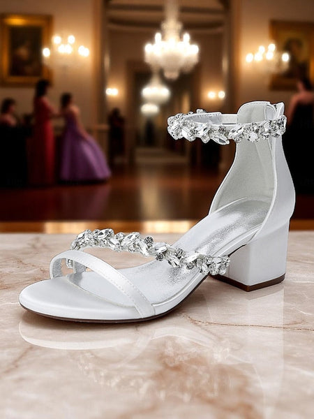 Women's Crystal Purple - Block Satin Sandals Heel FashionChic