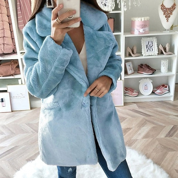 Women's Pocket Faux Coat Fur Casual Warm Comfortable FashionChic
