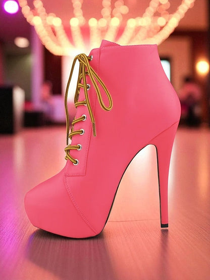 Beige Platform Ankle Lace-Up - Faux Women's Boots Leather FashionChic