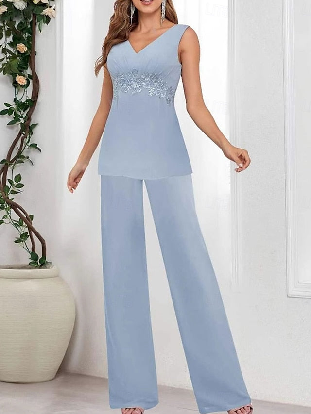 V Mother Elegant Dress Simple of Wedding the Guest Bride Piece 3 FashionChic