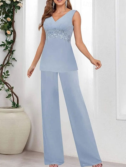 V Mother Elegant Dress Simple of Wedding the Guest Bride Piece 3 FashionChic