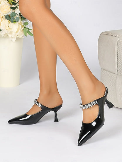 Slip-On Women's Heeled Embellished Pointed-Toe Rhinestone FashionChic
