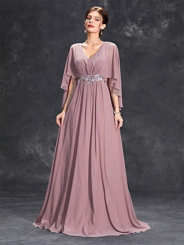 Mother V of Floor the Neck Bride Party Dress Elegant FashionChic
