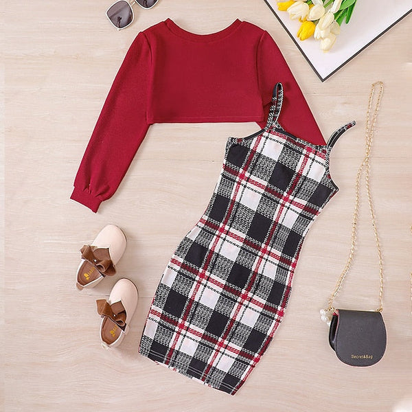 Pieces Girls' Suits 2 Dress Kids Long Color Set Block FashionChic