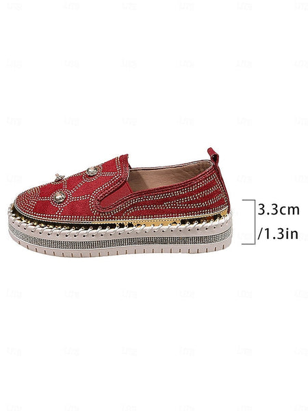 with Slip-On Rhinestone Red Women's Platform Sneakers Studs FashionChic