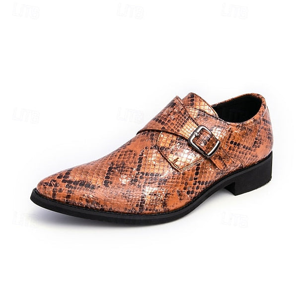 Formal Brown Print Snake Shoes Strap Monk Men Classic – for FashionChic