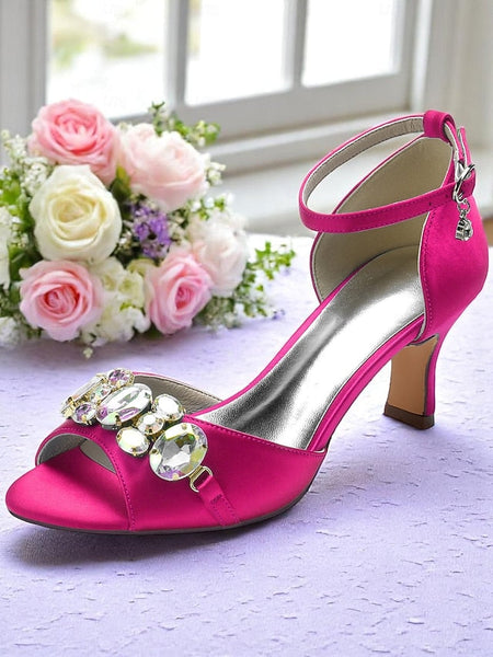 Open Satin and with Strap Ankle Toe Heels Women's Black FashionChic