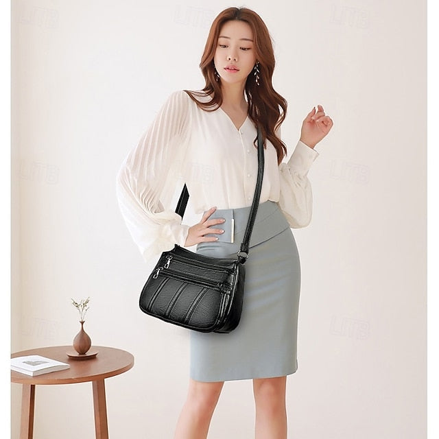 Faux Crossbody Black Bag Stylish Leather – Women's FashionChic