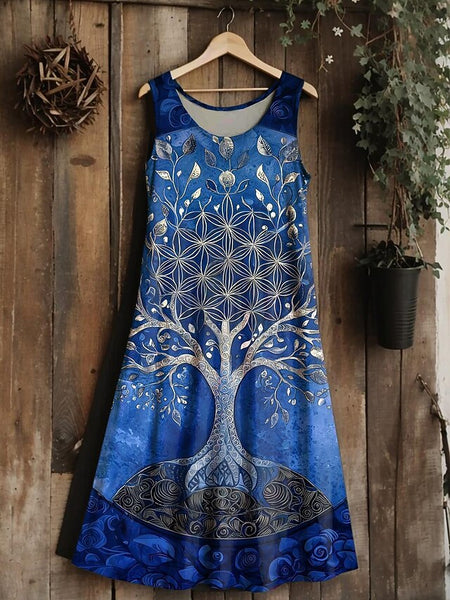 Women's  tree of life Merkabah Midi Dress Sundress A Line FashionChic