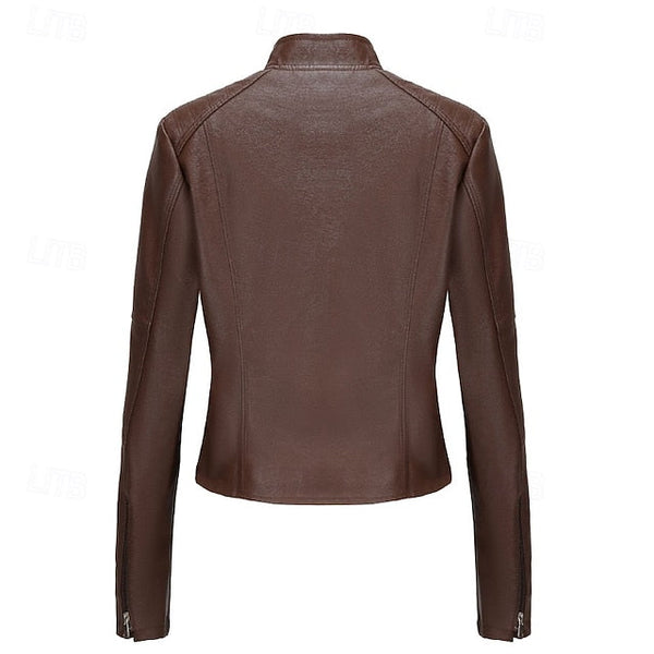 Comfortable Zipper Jacket Leather Faux Pocket Women's FashionChic