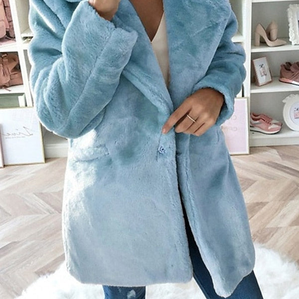 Coat Women's Comfortable Pocket Warm Faux Winter Fur FashionChic