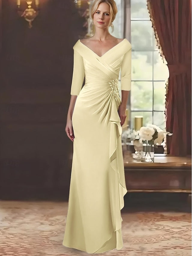 Dress the Length A-Line Mother Floor of Bride Neck V Elegant FashionChic