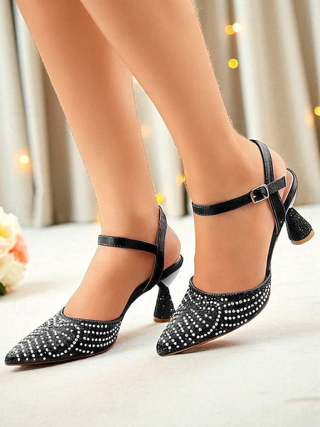 Rhinestone Women's Slingback Red Heels Pointed Toe FashionChic