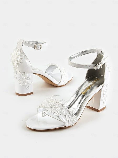 Strap Bridal - Ankle Open-Toe White Heels Lace Women with for FashionChic