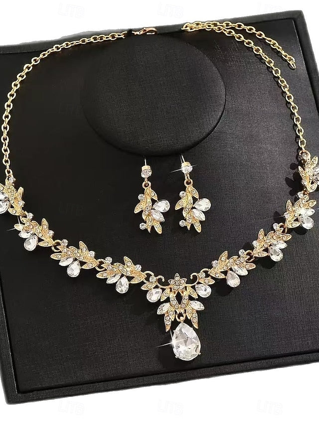 - Women's with Jewelry Set Gold Rhinestone Pendant Teardrop FashionChic