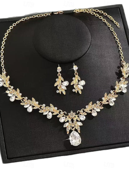 - Women's with Jewelry Set Gold Rhinestone Pendant Teardrop FashionChic