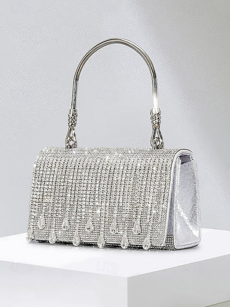 Evening Elegant with Silver Handbag Crystal Chain Women's FashionChic