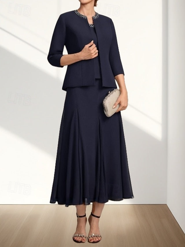 Two Mother Elegant the Wedding Guest Dress Piece A-Line Bride of FashionChic