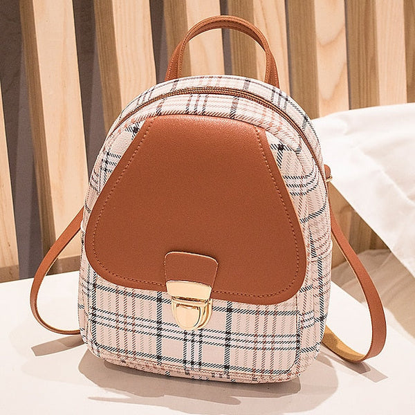 Leather Backpack Mini Buckle – with and Stylish Plaid Flap FashionChic