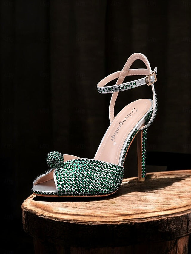 Sandals Rhinestone Embellished Stiletto Women's Heel with FashionChic