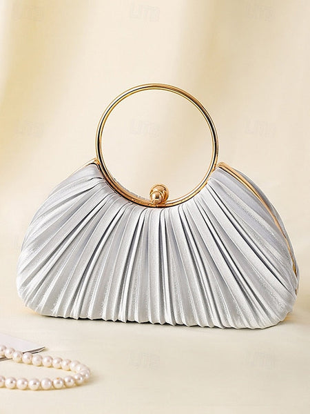 Handle Clutch - with Pleated Elegant Gold Ring Velvet Green FashionChic