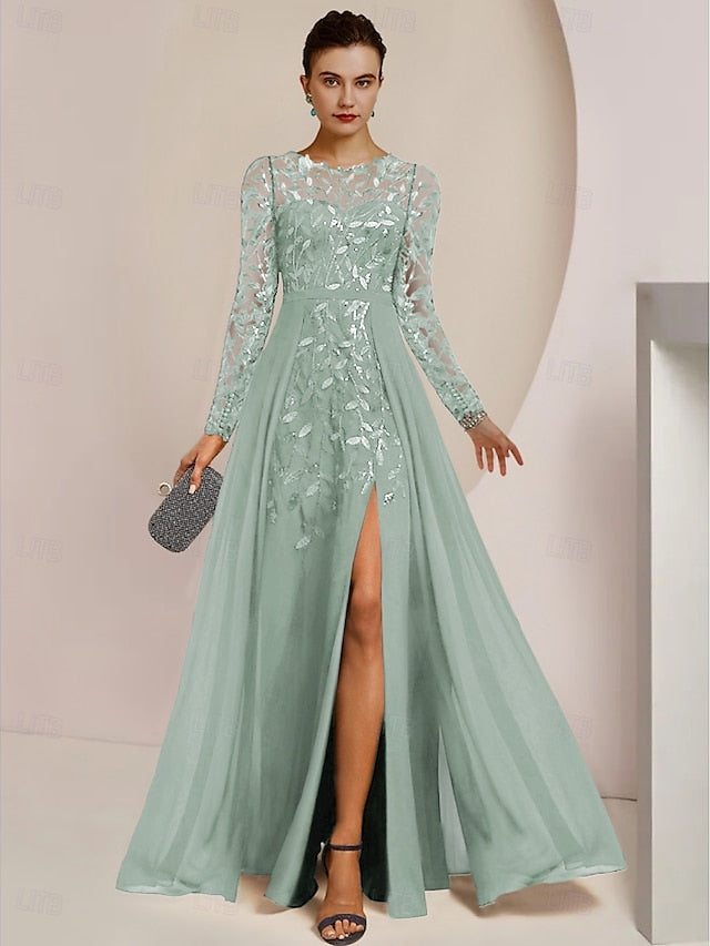 the Bride Mother Elegant Guest of Dress Jewel Wedding A-Line FashionChic