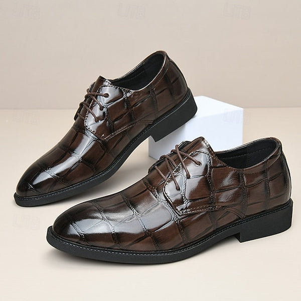 Shoes Dress Leather Brown Crocodile-Pattern Men's FashionChic